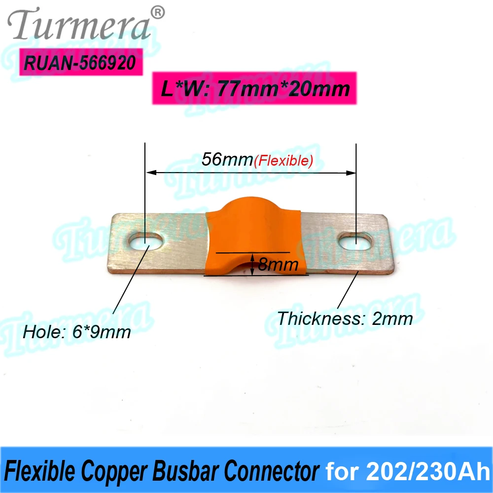 Turmera 12V Busbar Lifepo4 Battery Flexible Copper Connecter 56mm 74mm 2mm 400A for 200Ah 230Ah 280Ah 320Ah Lifepo4 Battery Use