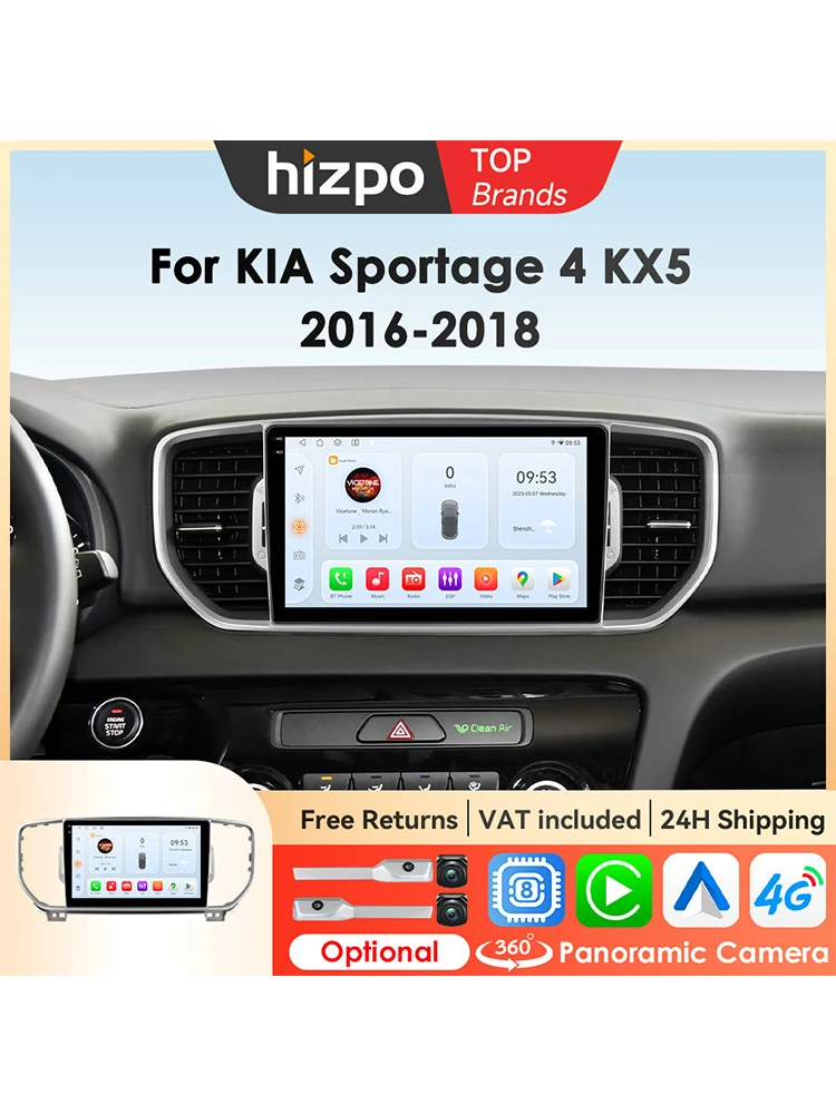 Hizpo 9 inch Auto Scherm voor KIA Sportage 4 KX5 2016 2017 2018 Android Auto Navigatie GPS Draadloze Carplay Wifi Stereo Bluetooth - afbeelding 2