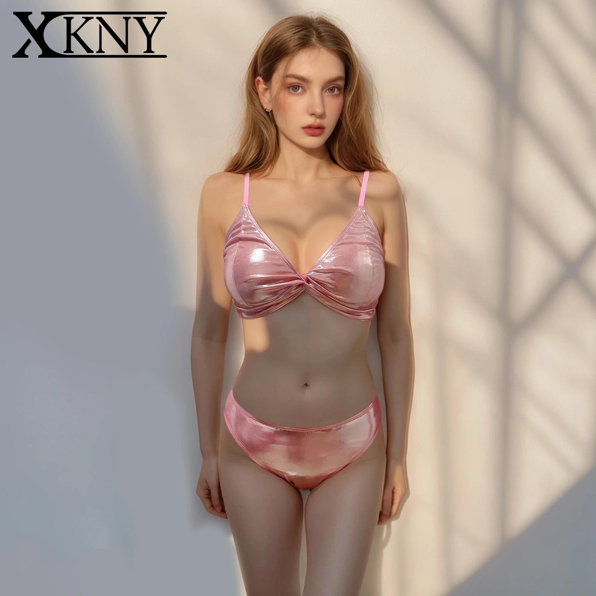 

XCKNY Glossiness Series Split Swimsuit Sexy Pearl Swimsuit Beach Swimsuit Peach Pink Bikini