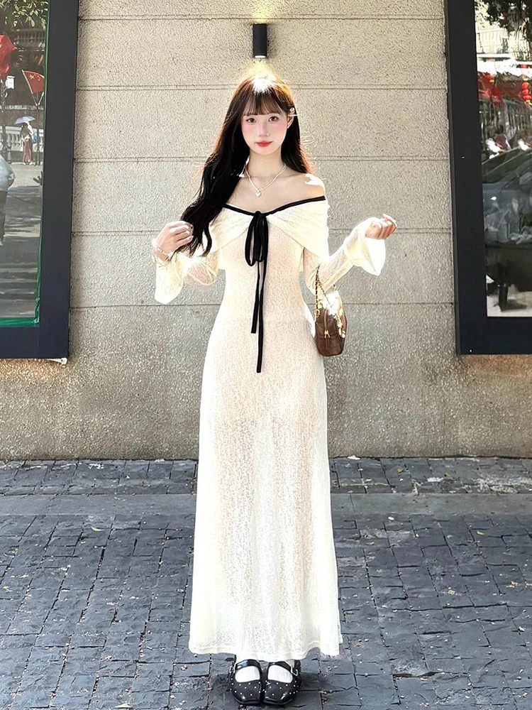 Ele Knitted Long Sve One oulder Dr Women's Early Autumn Elastic Slim Fit Bodycon Long Dr Polyester Fiber High ...