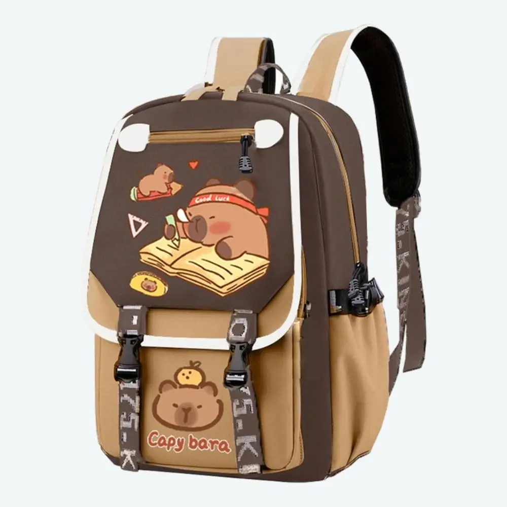 Mochila capivara com vários compartimentos, tecido oxford, grande capacidade, desenho animado, animal, bolsa escolar, à prova d'água, multifuncional