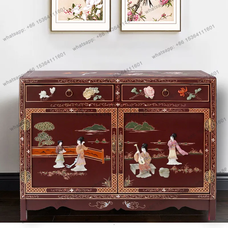 XX. New Chinese bone stone inlaid character right angle, dining side cabinet integrated storage cabinet against the wall