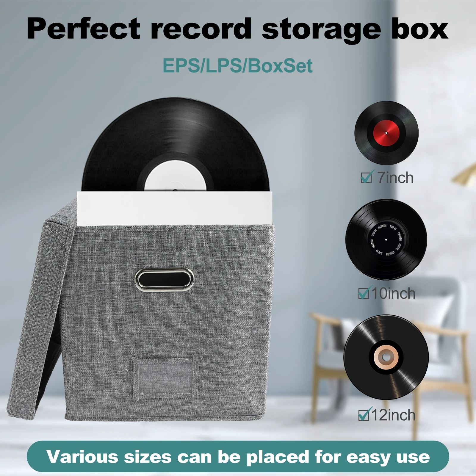 13 Inch Foldable Organizer Large Capacity Vinyl Record Storage Box with Lid Cotton Linen Home Closet Multi-functional Organizer