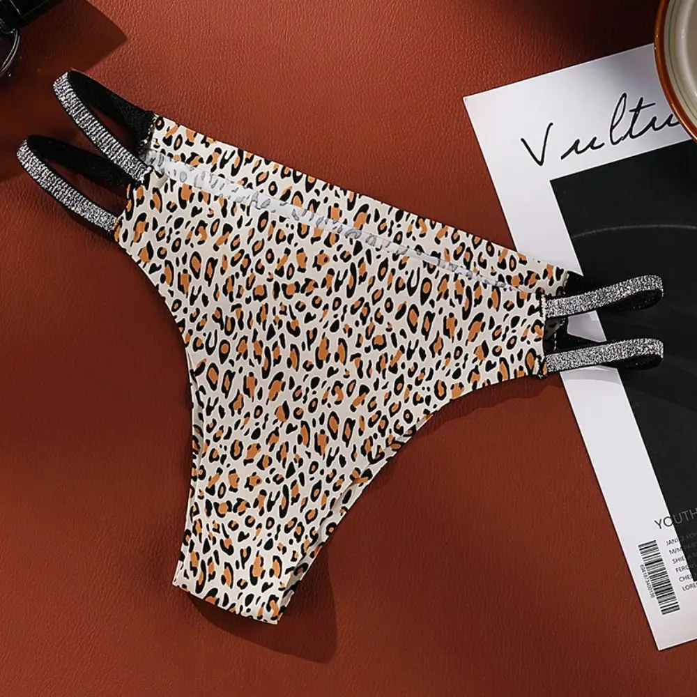 Bragas de seda helada de cintura baja sin costuras, bragas de algodón con entrepierna para mujer, lencería femenina, Tanga sin rastro, bragas con estampado de leopardo para mujer