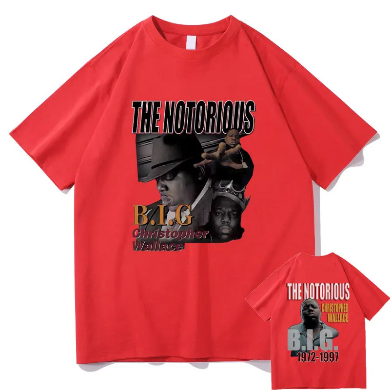 Rapper The Notorious Big Double Sided Graphic T-shirt Men Biggie Smalls Print Tshirt Men Fashion Hip Hop Oversized Short Sleeve