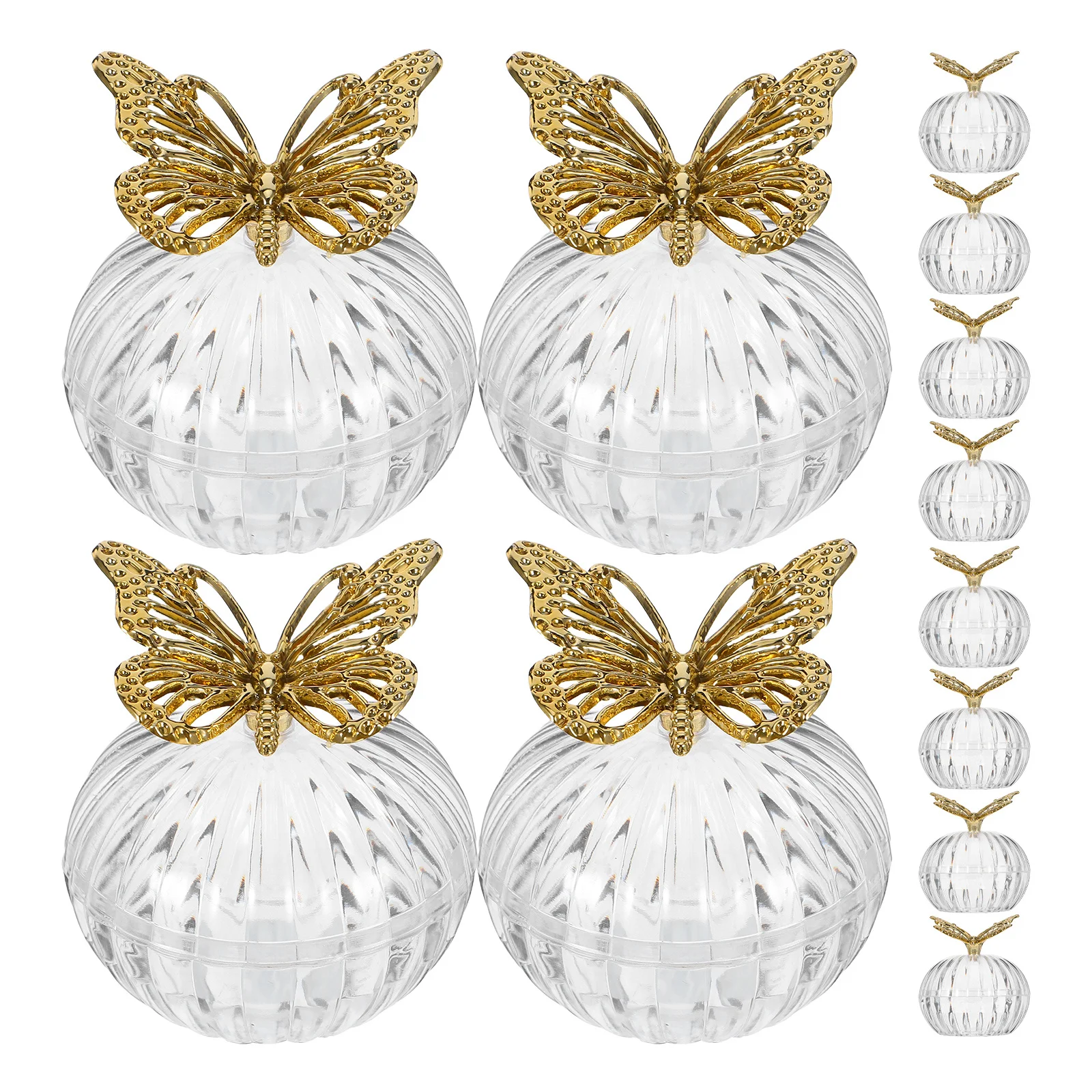 

12Pcs Wedding Favor Candy Boxes Transparent Round Bottom Gold Plated Butterfly Plastic Decorative Small Candy Storage Boxes