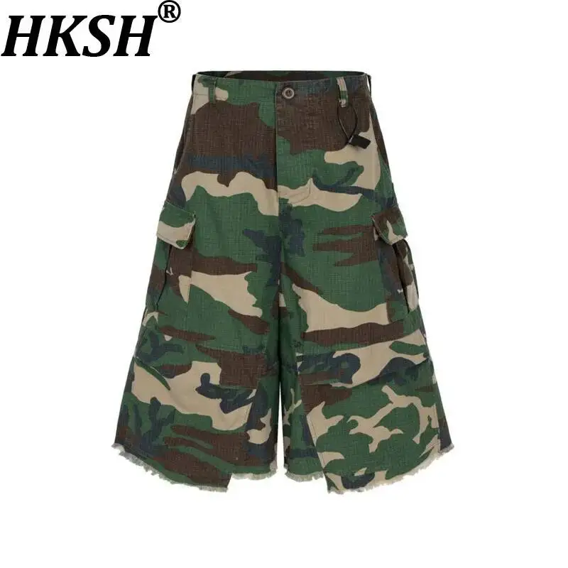 HKSH Summer New Men's Tide Chic Ins Trendy Hip-hop Washed Shorts Baggy High Street Cargo Workwear Pockets Cropped Capris HK25813