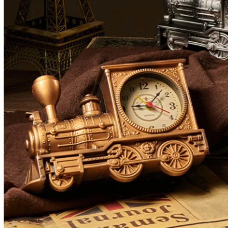 Reloj de escritorio americano para dormitorio, modelo de tren Vintage, relojes de mesa para sala de estar