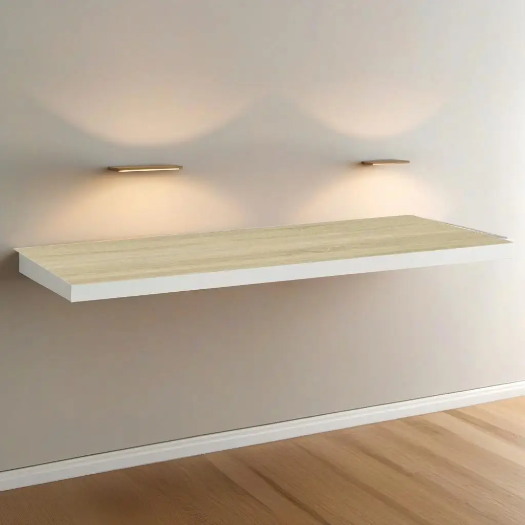 

Set of 2 Floating Wall Shelves - Oak & White - 31.5x9.3x1.5 Inches