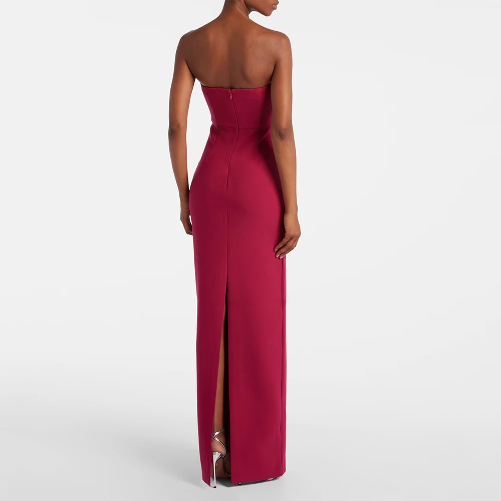 Customized 3D Flower Strapless Sleeveless Jersey Straight Floor Length Evening Dresses Sexy Backless Back Zipper Prom Gowns