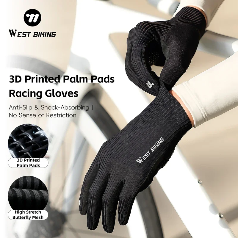 

WEST BIKING 3D Printed Bicycle Gloves Windproof Road Racing Full Finger Cycling Gloves Lightweight Breathable Bike Sport Gear