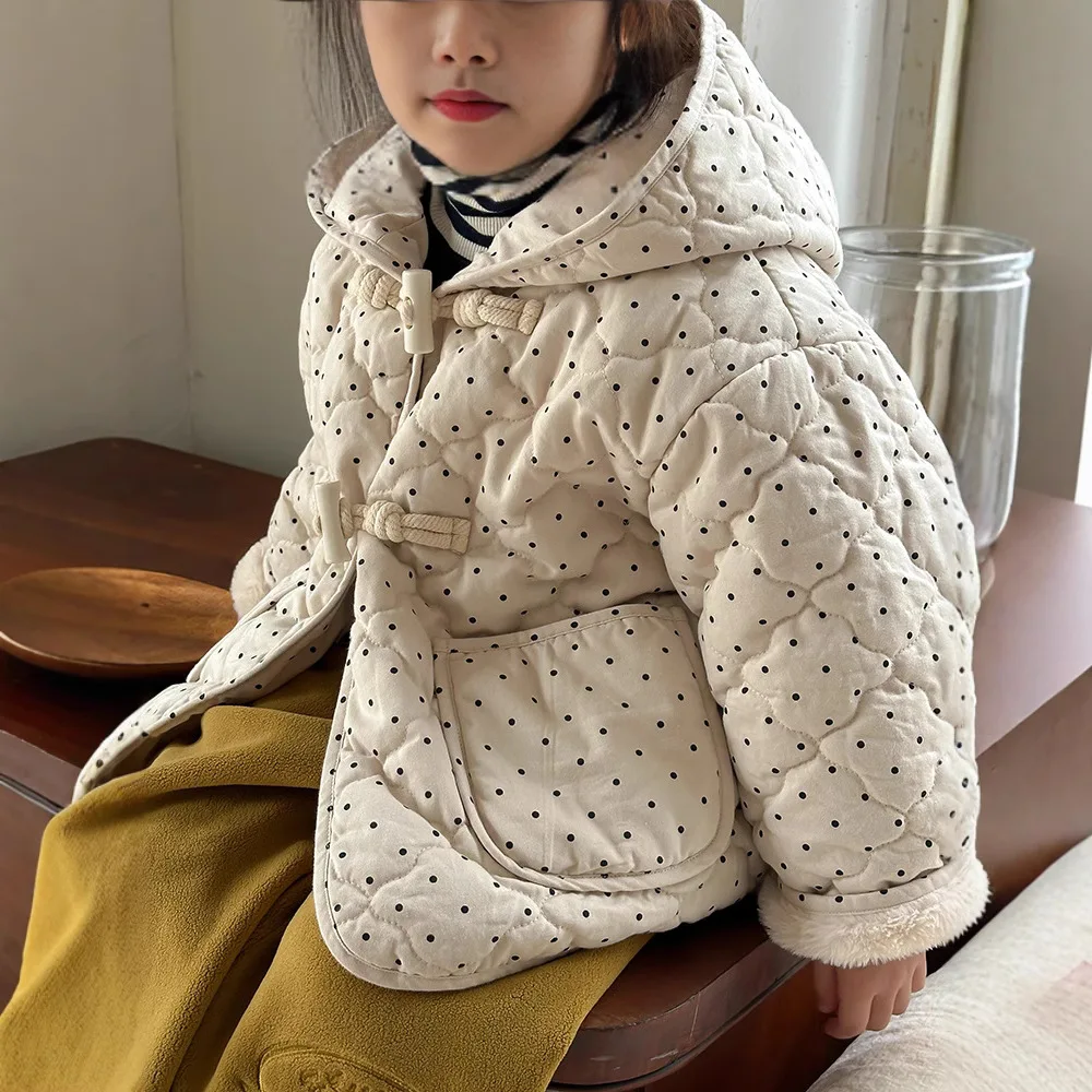 

Childrens Cotton Clothing Winter New Korean Children's Fashion Wave Point Bull Horn Buckle Cotton Jacket Kids Clothes
