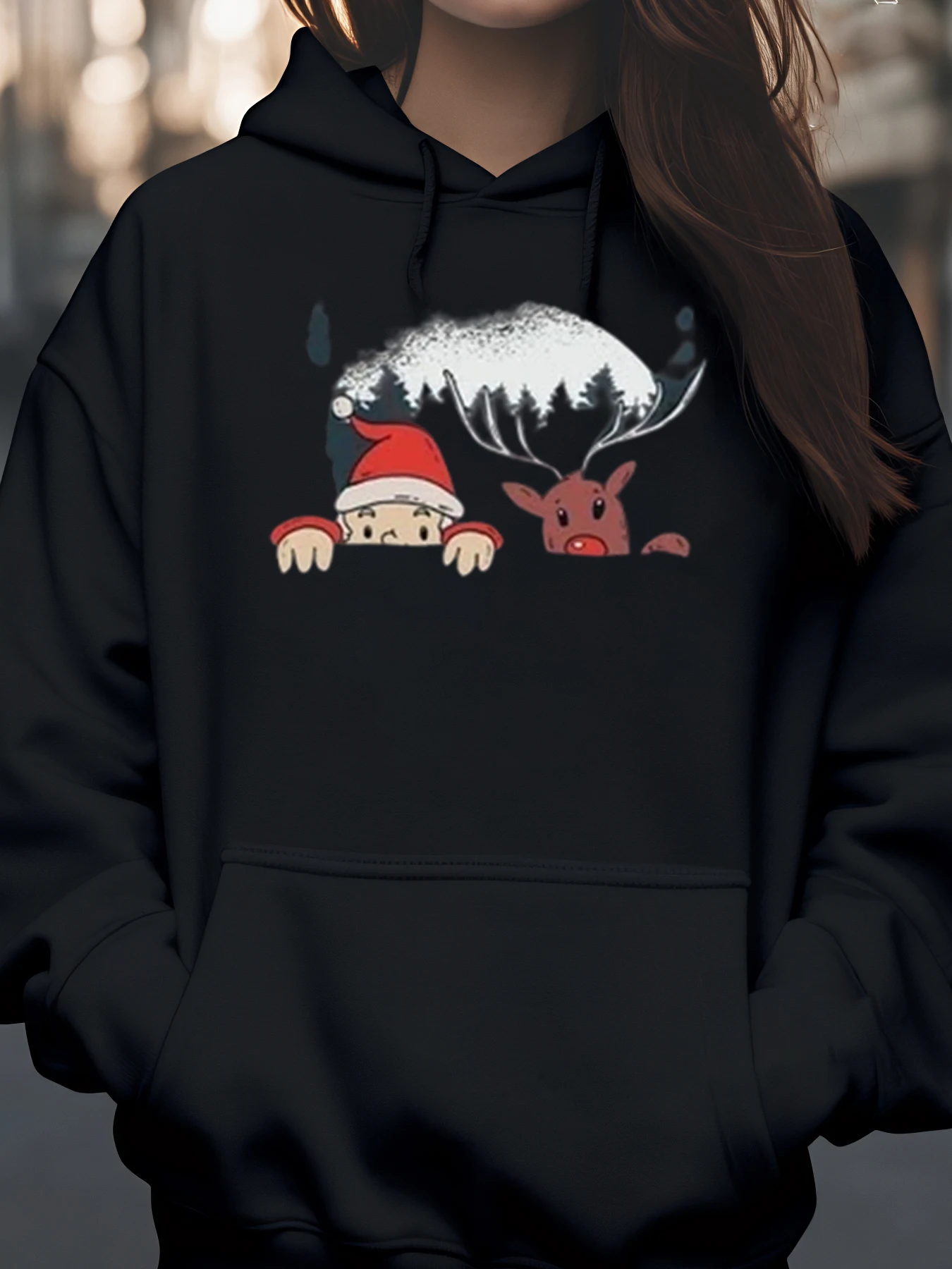 

Рождественская толстовка с принтом Санта-Клауса и оленя, зимняя праздничная повседневная одежда унисекс