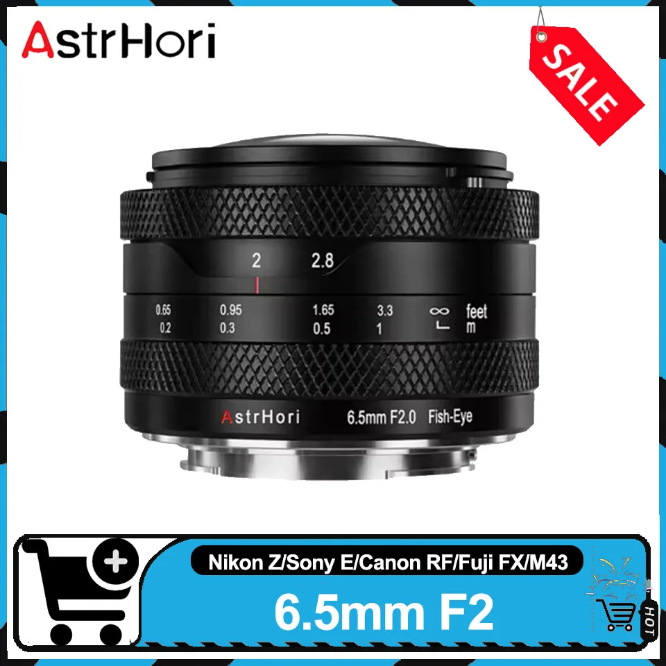 AstrHori 6.5mm F2.0 APS-C Lente olho de peixe circular grande angular Lente principal MF de grande abertura para Sony E/Nikon Z/Canon RF/Fuji FX/M43