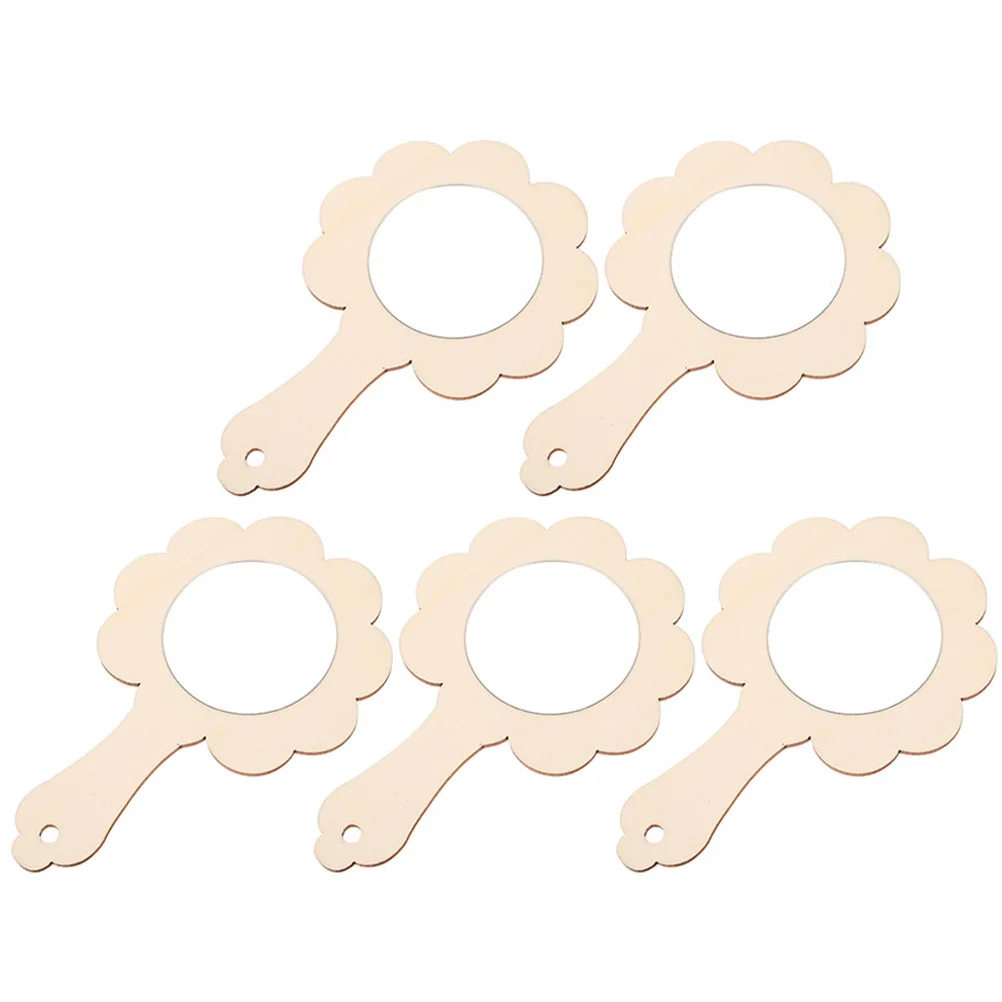 5 قطع مرآة خشبية محمولة غير مطلية دهان داي مرايا فارغة للنشاط العائلي التعليمي مرآة خشبية ذاتية الصنع