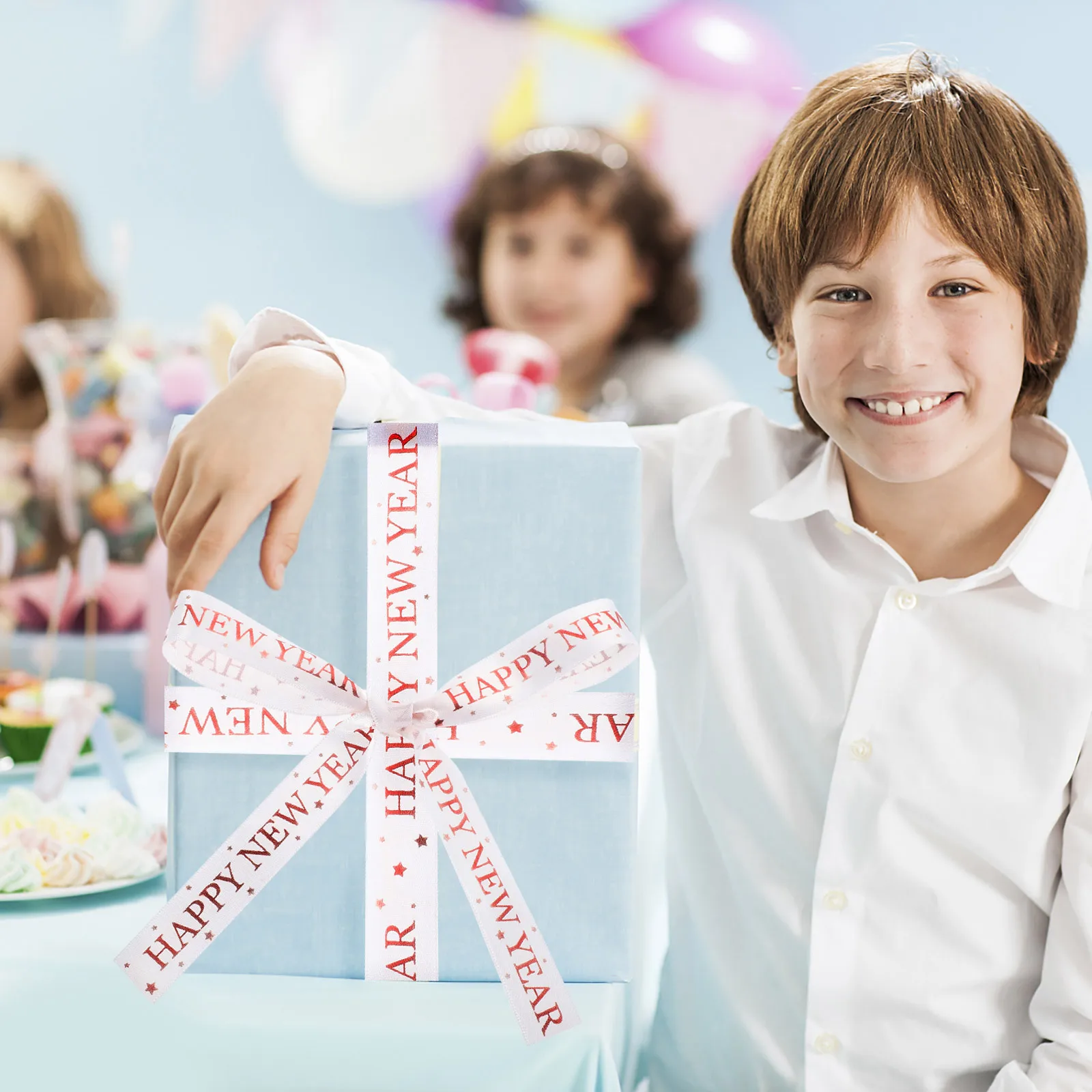 1 Rolle Frohes Neues Jahr Band für Geschenkverpackung, DIY, Basteln, Kranz, Dekor, Geschenkband, schneidbar, verschleißfest, handgefertigt, Festival