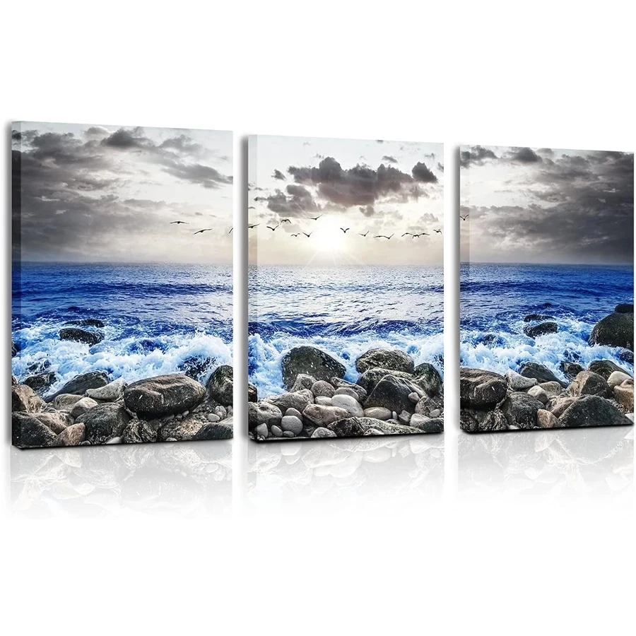 

Полный комплект алмазной живописи, синий прибрежный настенный декор, приморская 5D алмазная вышивка, триптих, фотографии для украшения стен ванной комнаты