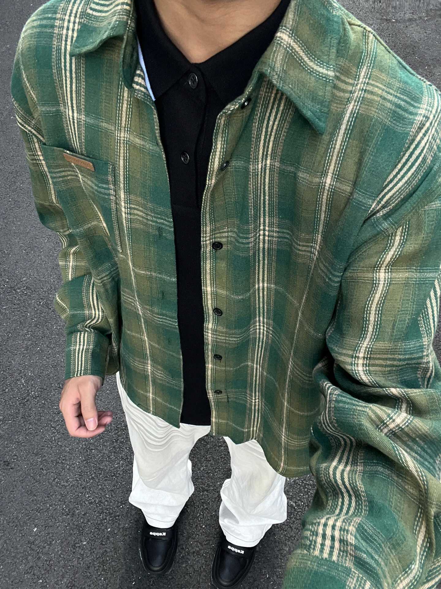 

Green Plaid Long Sleeve Shirt Men's Autumn High-End Feeling Layering Cleanfit Shirt Jacket Loose Fit Breathable Skin-Friendly