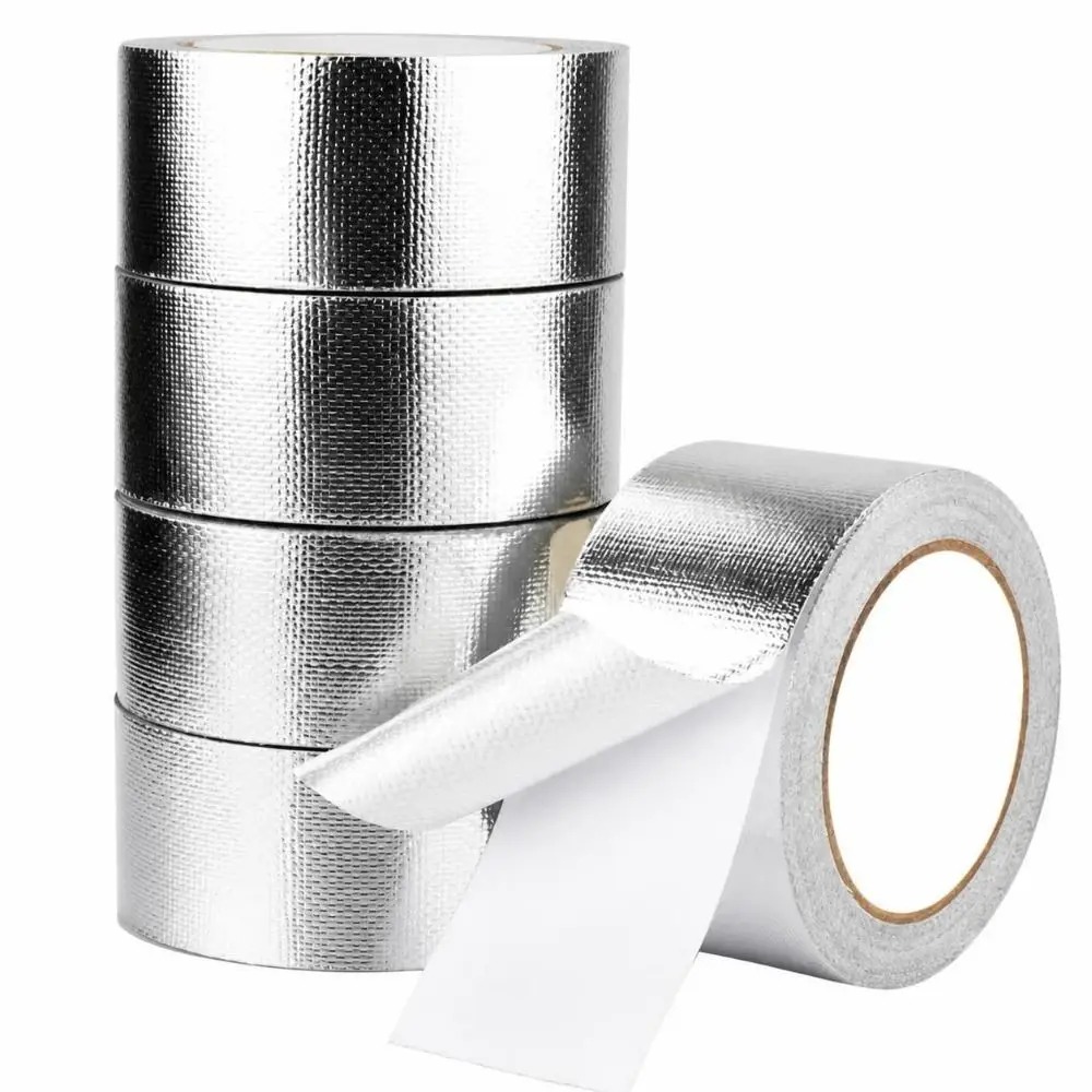 New 5/10/20M Fiberglass Aluminum Foil Tape Self-Adhesive High Temperature Fireproof Tape Silver Tin Foil Paper Tape