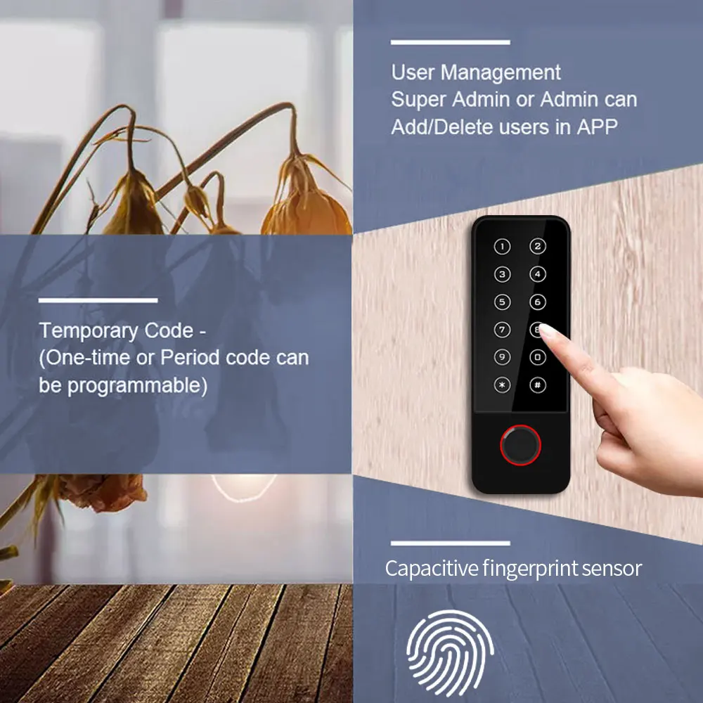 Standalone Metal Wifi Tuya App Fingerprint RFID Access Control Keypad Rainproof digital panel Wiegand Reader Door Lock Contact