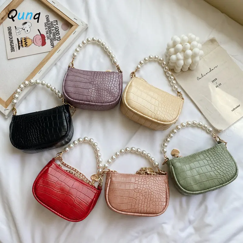 

Qunq 2023 New Solid Fashion Princess Pearl Bag Sweet Girl's One Shoulder Crossbody Bag Lovely Purse Children's Holiday Gift