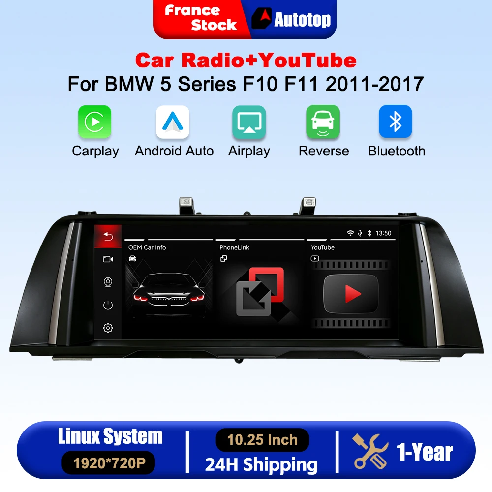 10.25 Inch Wireless CarPlay Android Auto Touch Screen For BMW 5 Series F10 F11 CIC NBT System 2011-2017 Car Intelligent Systems Smart Multimedia Car Radio With  YouTube Bluetooth GPS Navigation Autolink Navi Mirror Link AirPlay