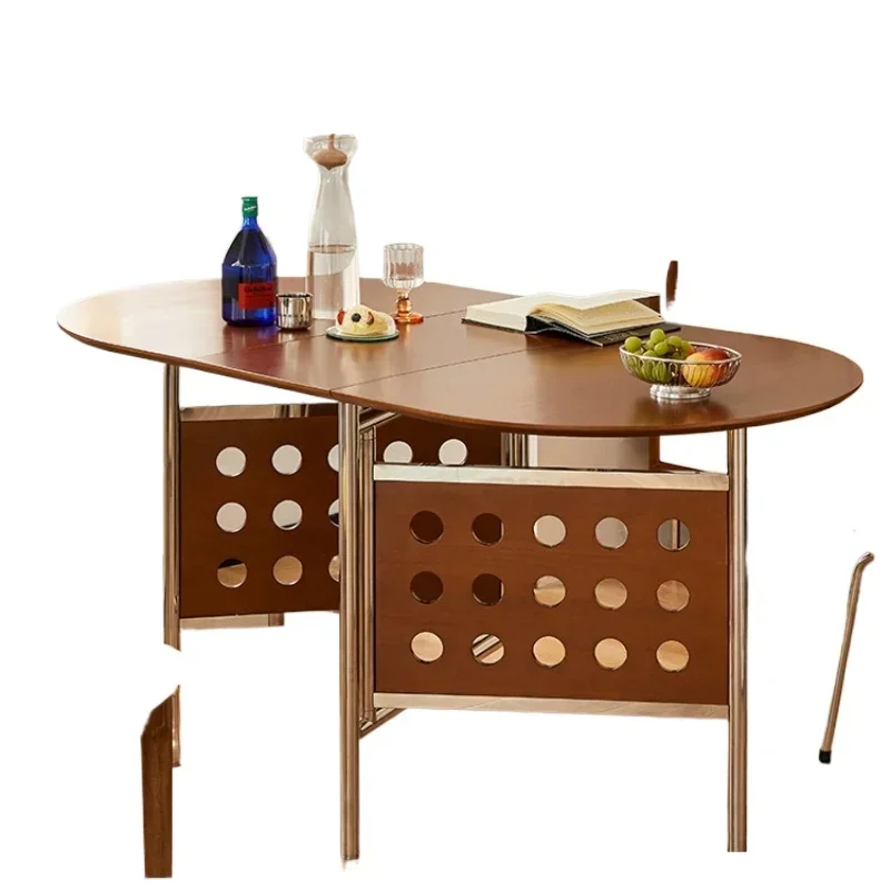 

Medieval folding dining table household small apartment does not take up space solid wood retractable dining table chair