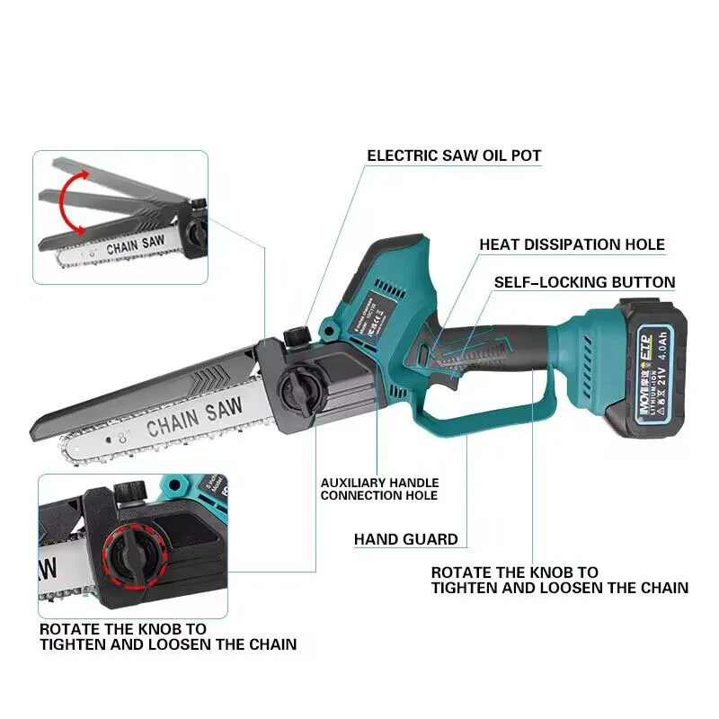 8-inch lithium chainsaw household small handheld saw lithium chainsaw high-power handheld outdoor chainsaw felling trees saw