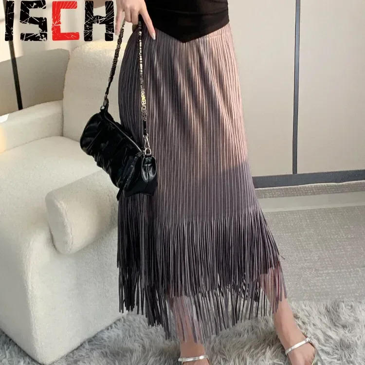 

Pleats Pleated Half Skirt Tassel Niche Design Casual Bustier 2024 Fall Casual Women Vintage Skinny Package Hip Pleated Skirt