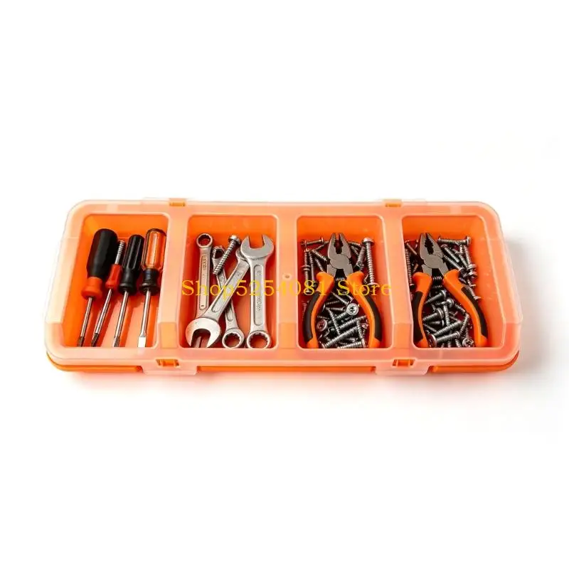 AXYC Small Parts Storage Case with 4 Compartments, Translucent Cover and Front Closures for Screws, Bits and Hardware