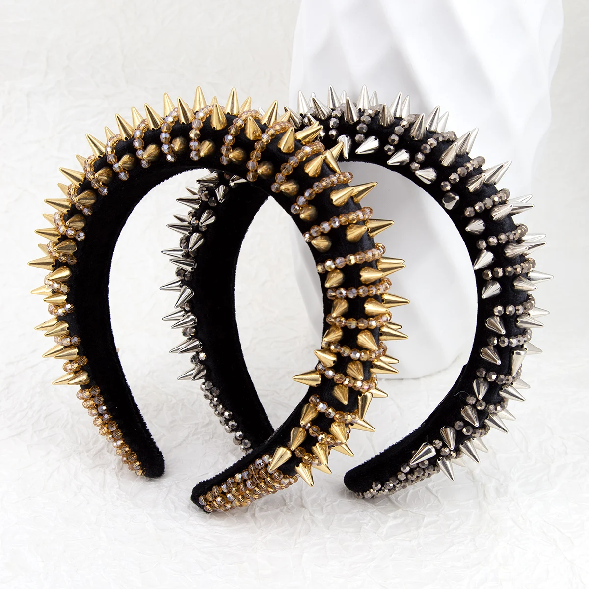 Fashion Cool Sponge Headband Spike Rivets Studded Band Party Punk Retro Hair Clips Gothic Style Solid Color Wide Hair Hoop