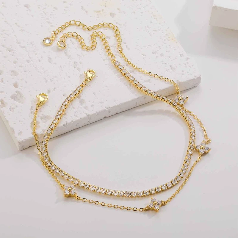 CZ Anklets for Women 18K Gold Plated Waterproof Layered Stackable Tennis Dot Chain Ankle Bracelet Summer Beach Foot Jewelry ﻿ view 5