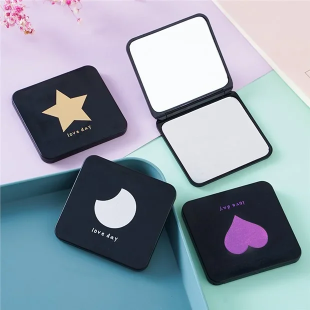 Portable Mini Makeup Mirror Folding Square Handheld Pocket Mirror Double-Sided Compact Handbag Makeup Mirror for Travel Office