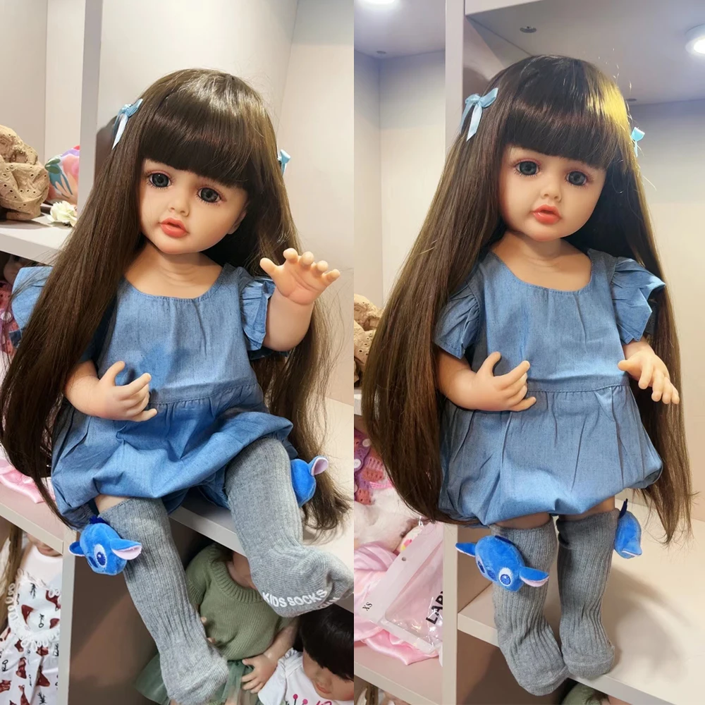 

Reborn Doll 55cm Girl Soft Silicone Vinyl Simulation cute Bebe Reborn Dolls With Long Hair Kids Dress up Toy Birthday XMAS Gifts