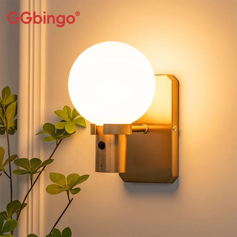 GGbingo Rechargeable LED Wall Light Front Yard Wall Sconce Dimmable Round Wall Light with Remote Control for Hallway Living Room