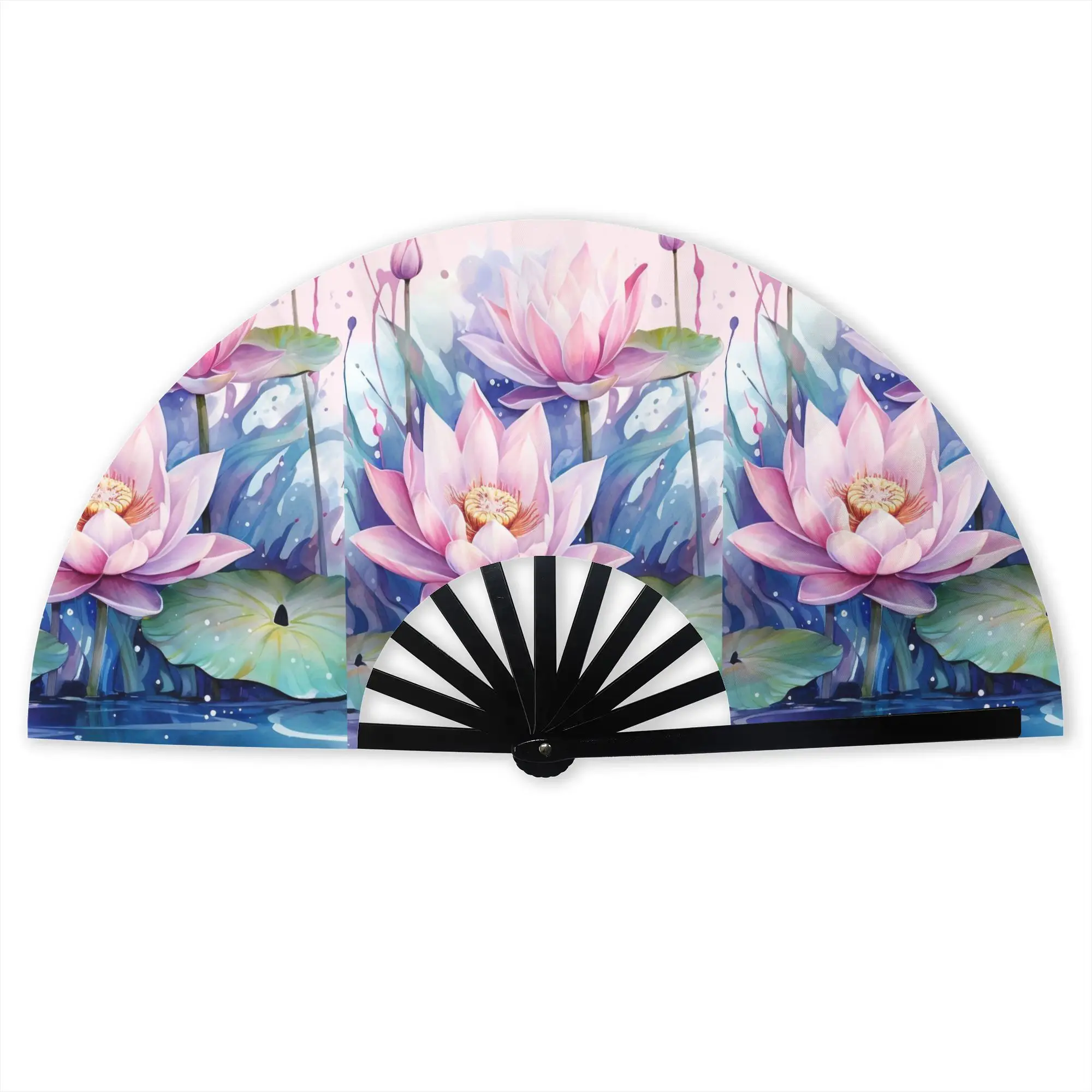 Lotus and Peony Traditional Folding Fan Oriental Art  High-Quality Polyester Fans Gift Elegant Decorative Hand Fan