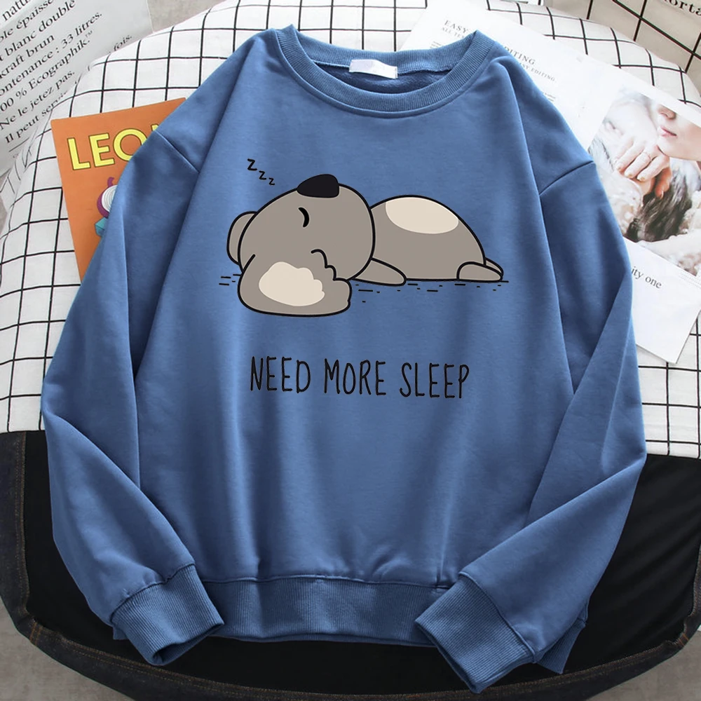 Casual Simple Women\'S Sweatshirt Need More Sleep Cartoons Bear Print Hooded Loose Fleece Pullovers Warm Soft Female Streetwear