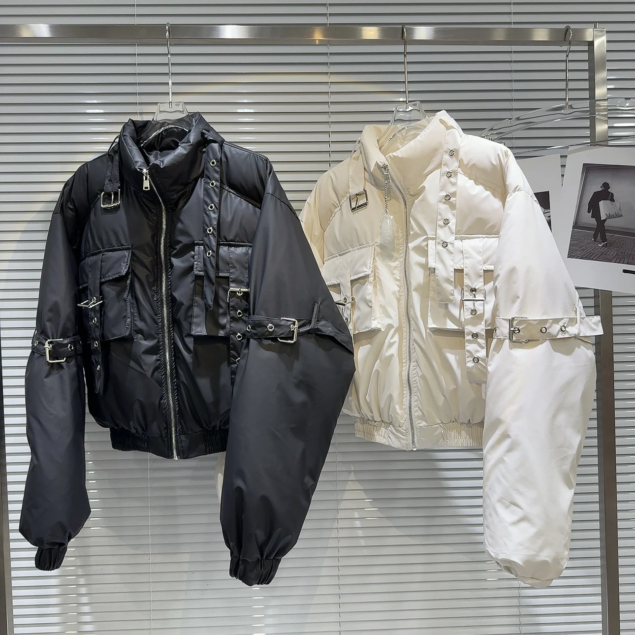 

Street Style Warmth Duck down Jacket Women's Fashion Outerwear with Pocket Belt Design Cozy Winter Coat for Trendy Girls