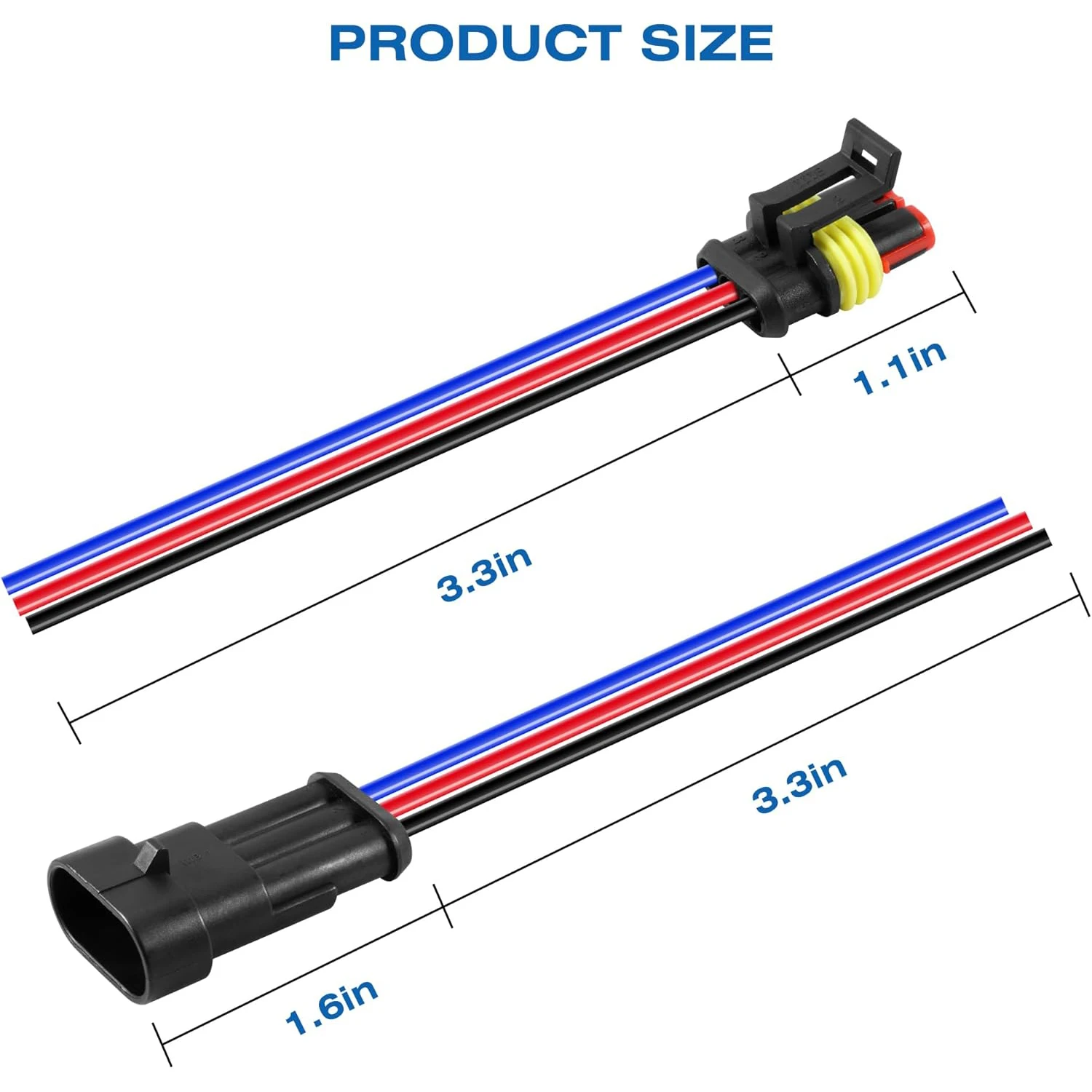 5 Kit 3 Pin Electrical Wire Connectors 3 Way Waterproof Male and Female Plug for Car Truck, Motorcycles Marine Boat