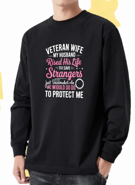 

Футболка мужская осенняя Мужская одежда Эстетическая одежда Футболка с длинным рукавом и графическим рисунком Ветеран Жена Готическая футболка большого размера с принтом Crewneck