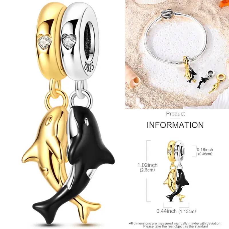 925 Sterling Silber Ozean-Tier-Charm-Perlen Wal Delfin Oktopus Meeresschildkröte Seepferdchen Krabbe Hummer DIY Armband Halskette Geschenk – Detail 12