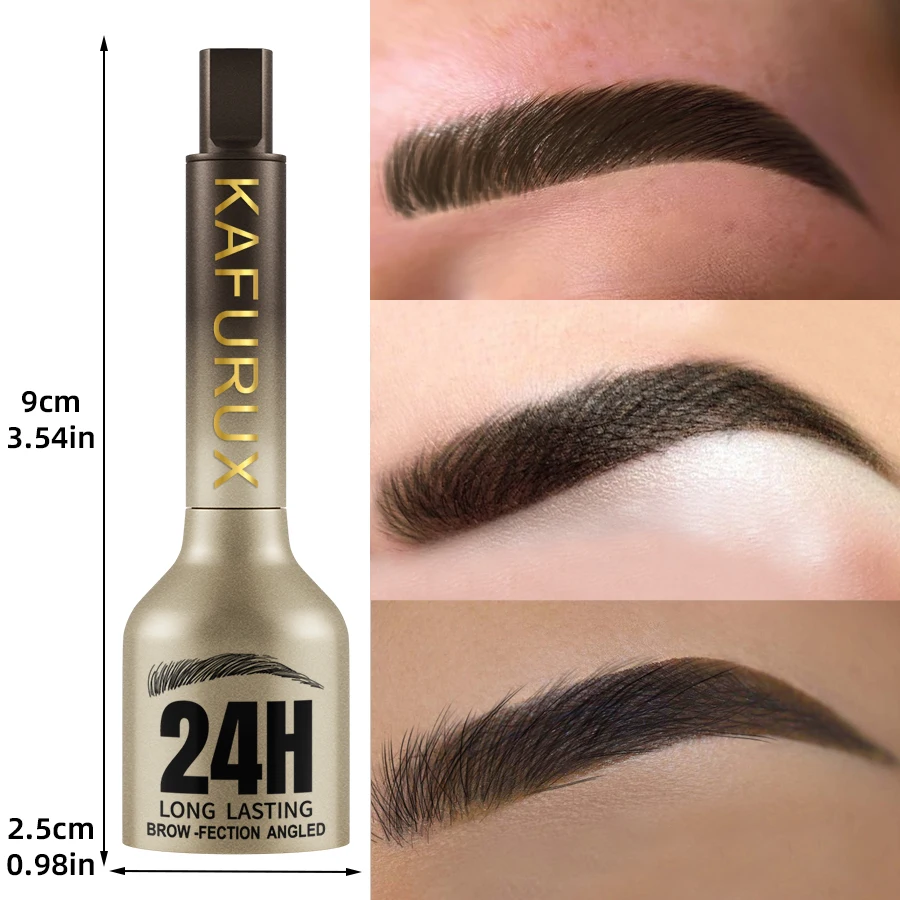 Lápis de sobrancelha selvagem de 3 cores, pincel quadrado angular, veludo 3d, creme de tintura de sobrancelha, anti-manchas, à prova d'água, caneta de matiz de sobrancelha, maquiagem para os olhos, 1 peça