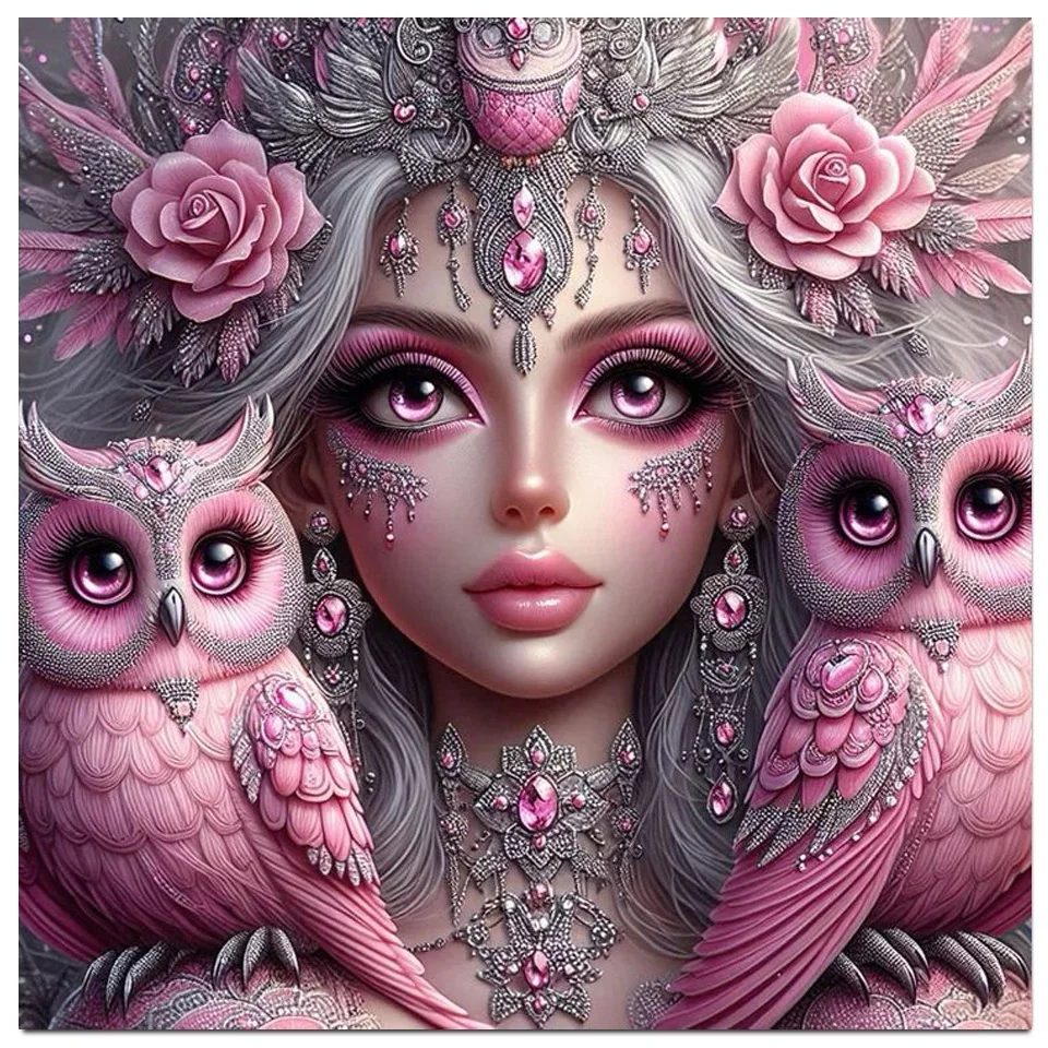 Pink Owl Fairy DIY 5D Mosaic Diamond Painting Kits Beautiful Girl New 2024 Full Diamond Embroidery Crafts Set Home Decor