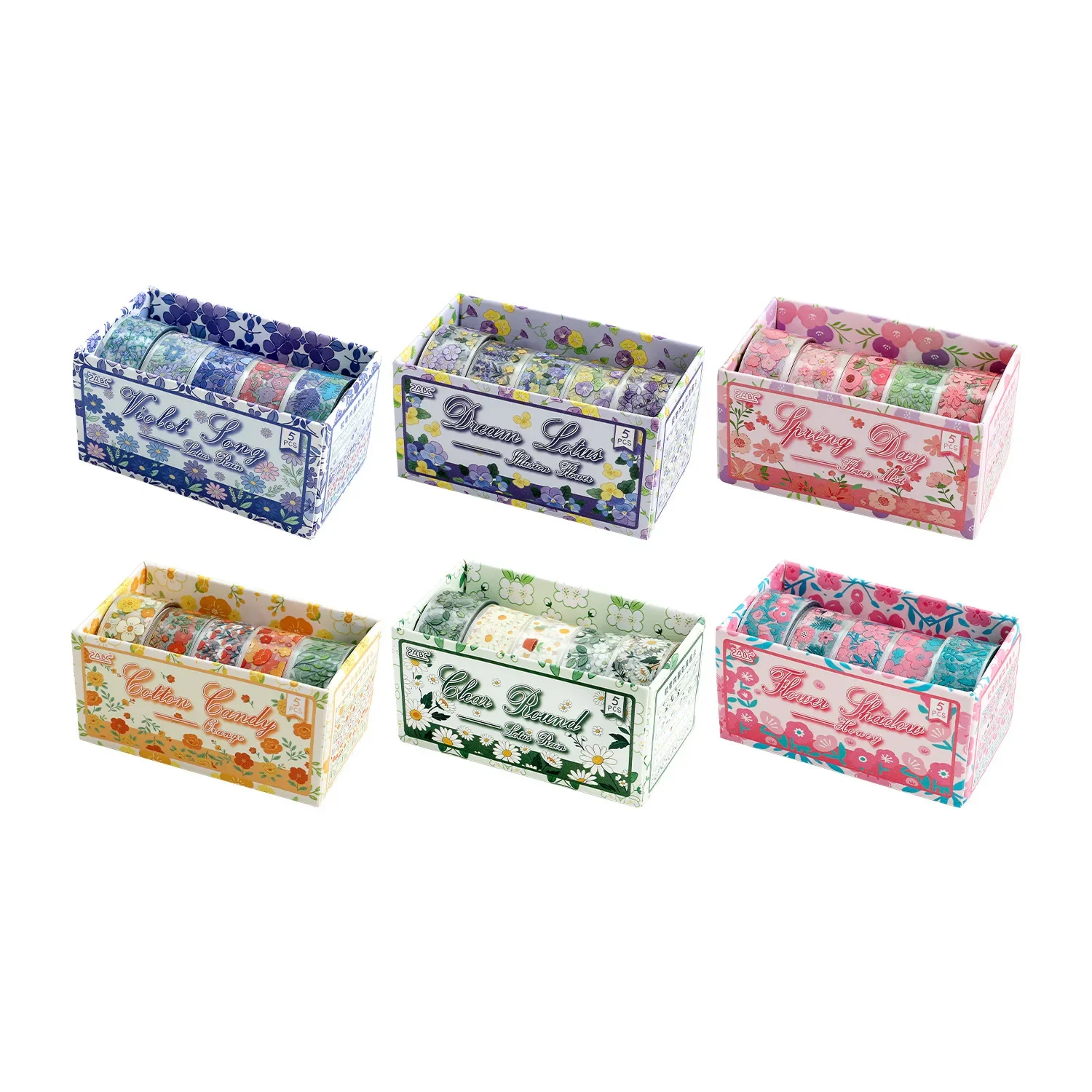 JIANWU 5 rollen/set Vintage bloemenbloesem landschapsmateriaal collage scrapbooking PET tape creatief DIY dagboek schrijfwaren