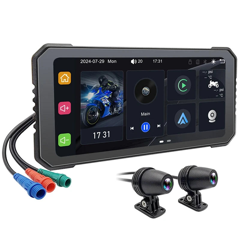 

6,25-дюймовый мотоциклетный видеорегистратор, беспроводной Carplay для Android, авто, GPS-навигатор, Bluetooth, водонепроницаемый сенсорный экран
