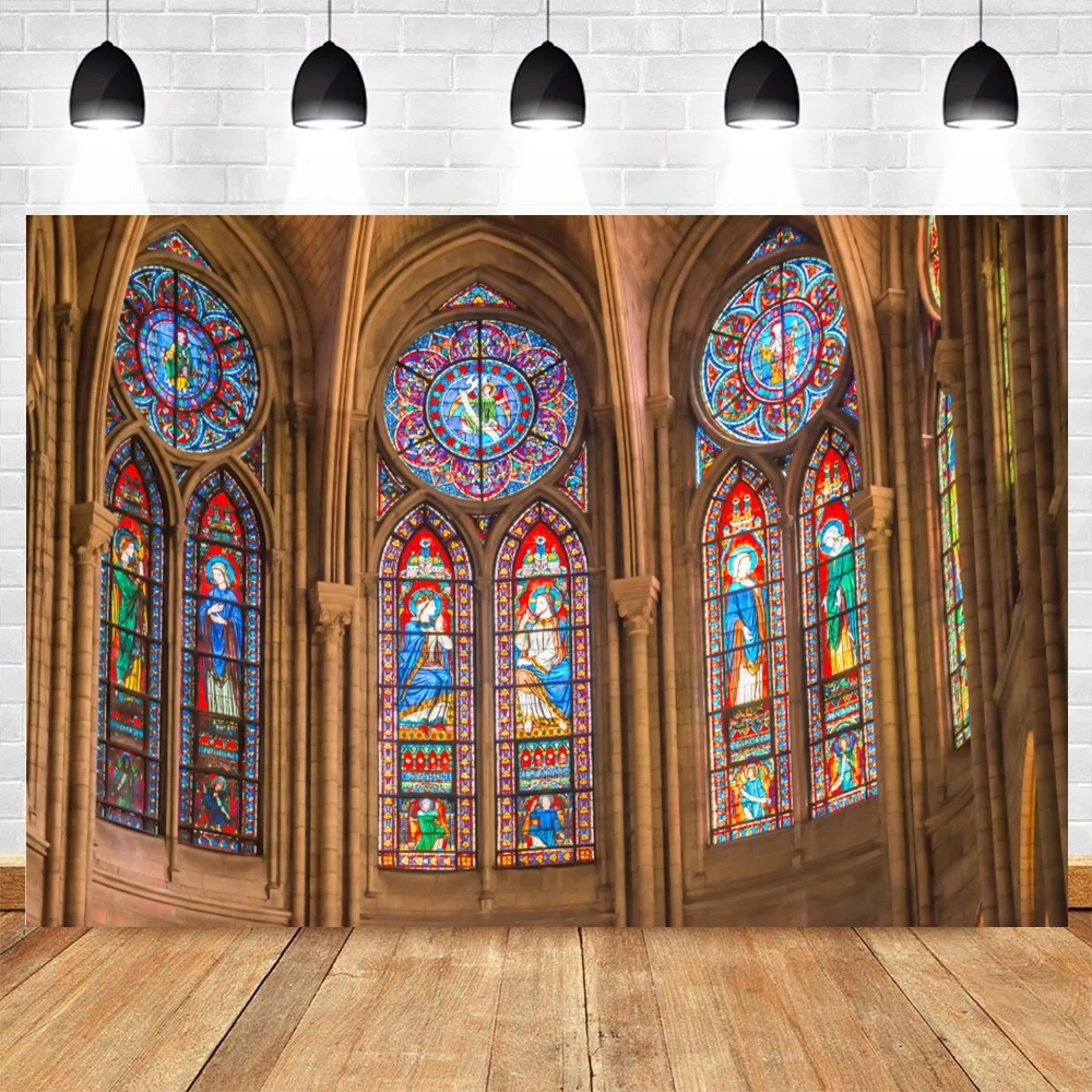 Photography Backdrop Vintage Bohomia Colorful Glass Window Church Photographic Background Polyester Cloth Photo Studio Props