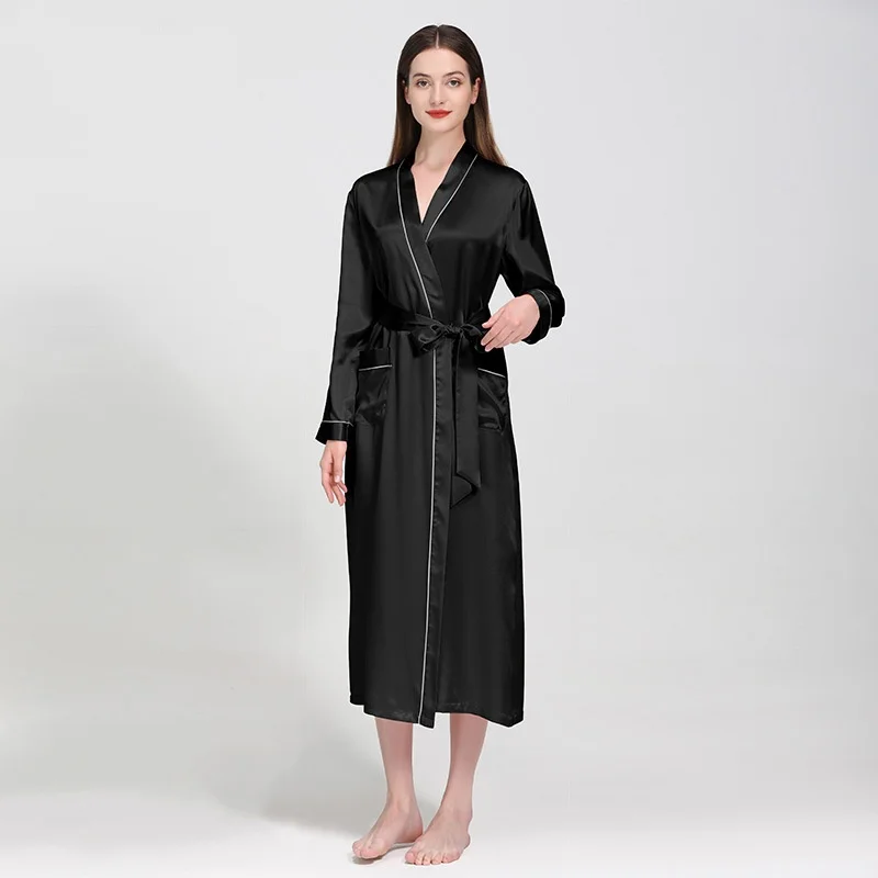 100% Mulberry Silk Long Wedding Bride Bridesmaid Robe Ladies Dressing Gowns Women's Night Peignoir Pure Silk Sexy Kimono Robe