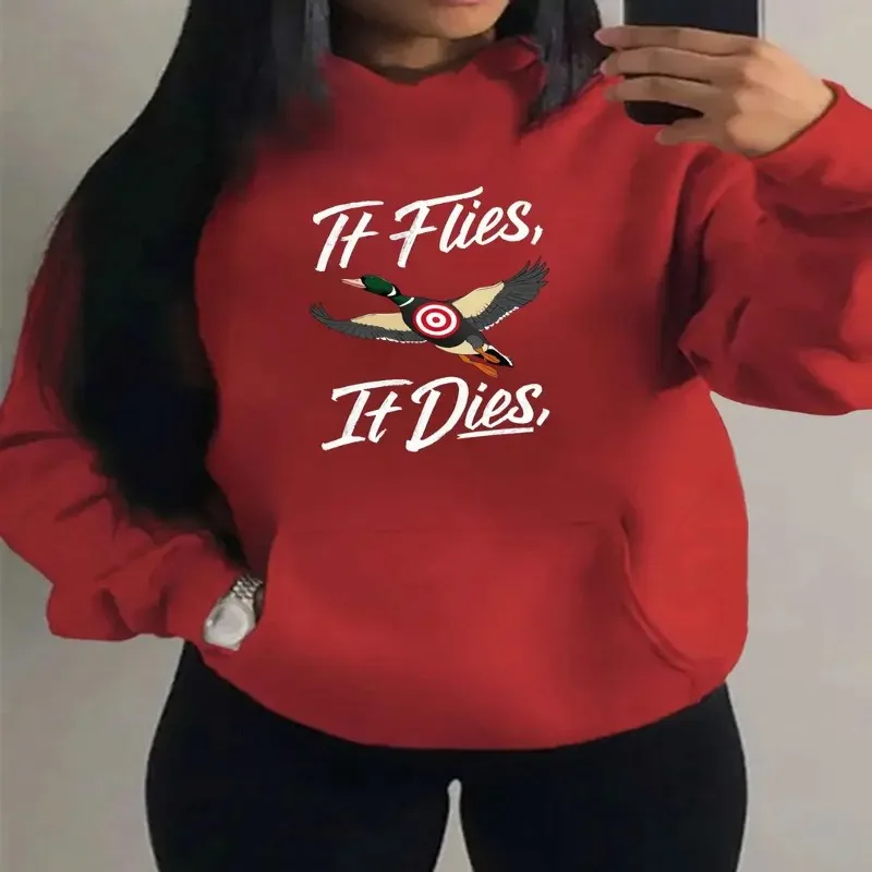 

Fall Winter Women Clothes Plus Size Female Sweatshirt Oversize Bird Target Design It Flies Dies White Text Long Sleeve Comfort