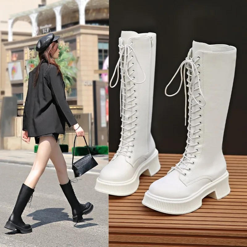 

Luxury Women's Boots 2025 New Comfortable Gothic Style Shoes Trendy Versatile Motorcycle Boots for Women Platform Mid-calf Boots