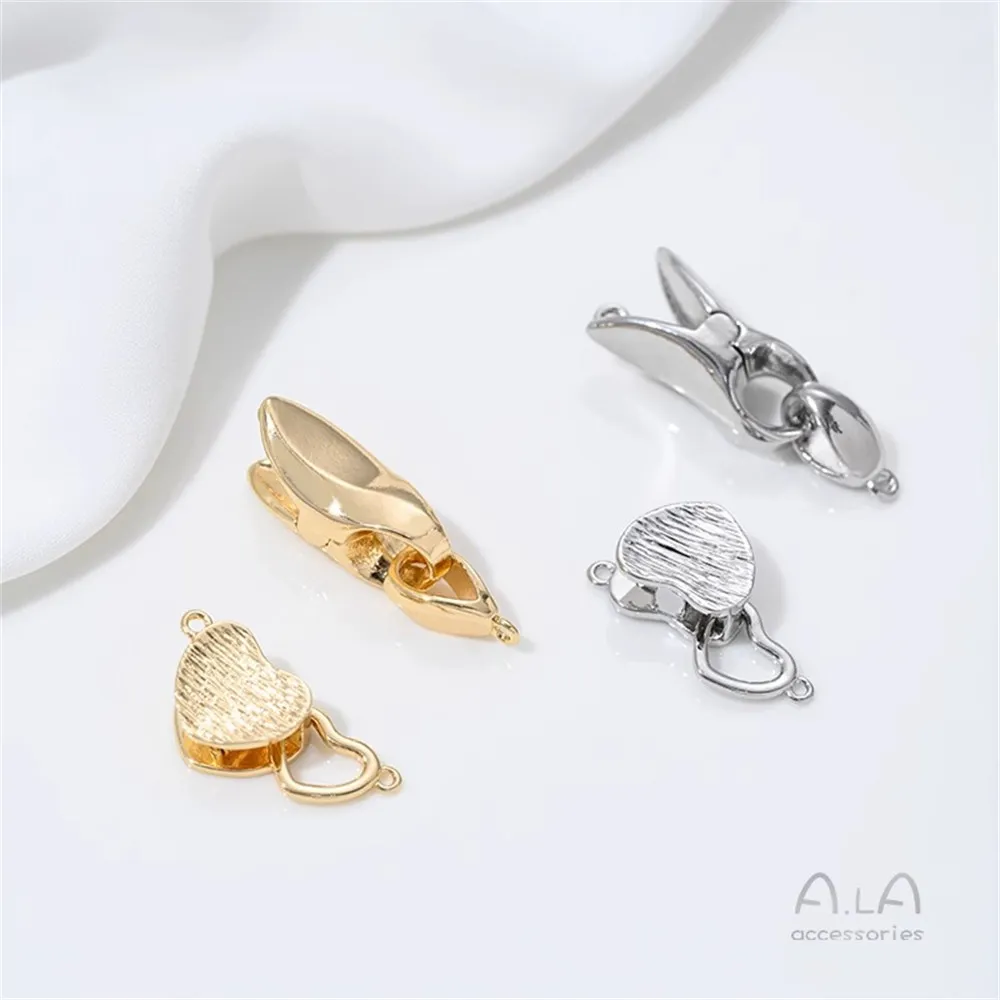 14K Gold Brushed Peach Heart Buckle Spring Clip Buckle DIY Handmade Pearl Bracelet Necklace Connecting Buckle Accessories
